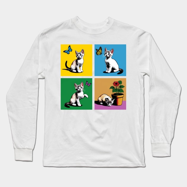 Japanese Bobtail Pop Art - Cute Kitties Long Sleeve T-Shirt by PawPopArt